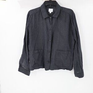 Sunspel Jacket Womens Medium Linen Twin Pocket Long Sleeve Button Up Black chore